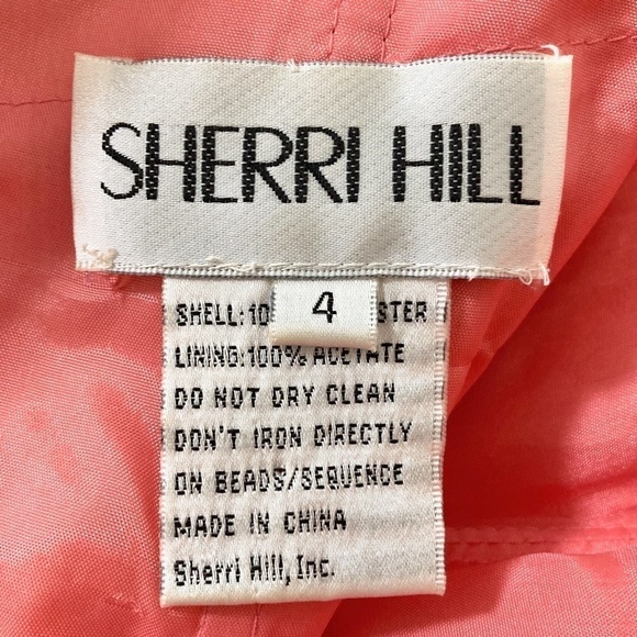 SHERRI HILL Coral Pink Embellished Tulle & Lace Full Length Gown - Picture 4 of 11